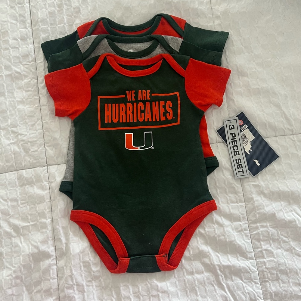 Miami Hurricanes Baby Onesies- set of 3